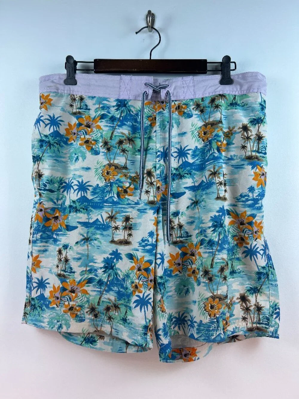 George Men's Tropical Palm Floral Swim Trunks Board Shorts Large